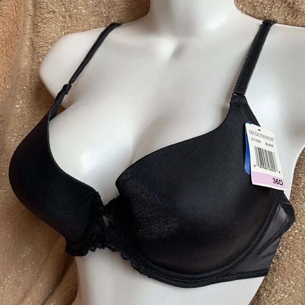Lily of France Vintage Full Coverage Bra 36D Black Shimmer